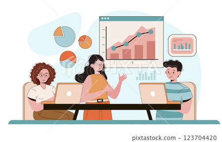 Expert concept. Professional business adviser provides solutions for business. Expertise and corporate consultancy. Idea of strategy management and troubleshooting. Flat vector illustration 123704420