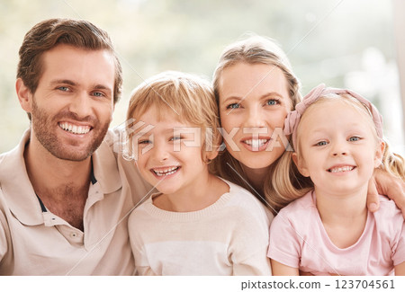Family smile, home relax and parents with love for children in their house together. Face portrait of girl and boy sibling kids, mother and father with smile for calm, peace and happiness in Norway Family smile, home relax and parents with love for children in their house together. Face portrait of girl and boy sibling kids, mother and father with smile for calm, peace and happiness in Norway 123704561