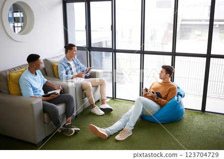 Teamwork, creative meeting or employees collaboration, talking and brainstorming ideas for their business. Startup company management and students planning, strategy or conversation for group project Teamwork, creative meeting or employees collaboration, talking and brainstorming ideas for their business. Startup company management and students planning, strategy or conversation for group project 123704729