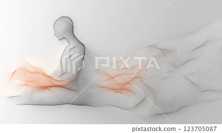 Human body wireframe generating orange energy flowing waves Human body wireframe generating orange energy flowing waves 123705087