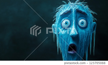 Frozen man expressing shock and dismay in icy conditions 123705088