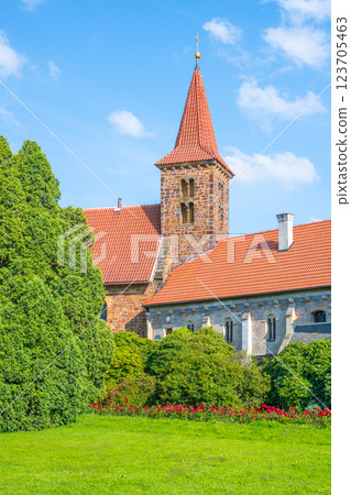 Experience the beauty of the Church of the Nativity of the Virgin Mary, nestled in Pruhonice Castle, Czechia, surrounded by lush gardens and historic architecture. Experience the beauty of the Church of the Nativity of the Virgin Mary, nestled in Pruhonice Castle, Czechia, surrounded by lush gardens and historic architecture. 123705463