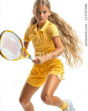 Young Tennis Star in Action 123705486