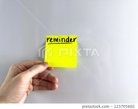 Person hangs reminder on refrigerator 123705602