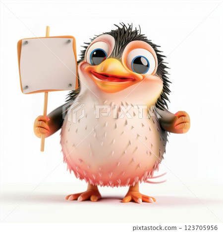 Seasonal Marketing: Suitable for cold-weather product campaigns, emphasizing warmth and coziness. penguin holding blank sign 123705956