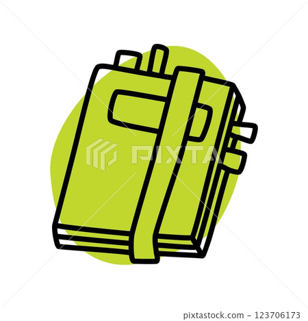Doodle book or notebook icon hand drawn with thin line and colorful blob 123706173