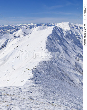Snowy scenery of the Tanigawa mountain range and the main ridgeline Snowy scenery of the Tanigawa mountain range and the main ridgeline 123706218