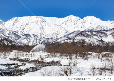 從松川橋眺望白馬三山 123706263