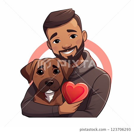 A young man takes care of his pet , A young man affectionately dog.illustration in a flat style A young man takes care of his pet , A young man affectionately dog.illustration in a flat style 123706293