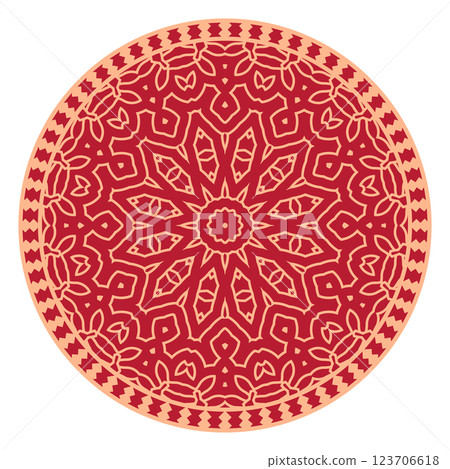 Vector Japanese pattern in oriental geometric traditional style. Festive ornament for lunar chinese new year decoration. Red and golden asian creative motif. Abstract Waves and Circles Vector Japanese pattern in oriental geometric traditional style. Festive ornament for lunar chinese new year decoration. Red and golden asian creative motif. Abstract Waves and Circles 123706618