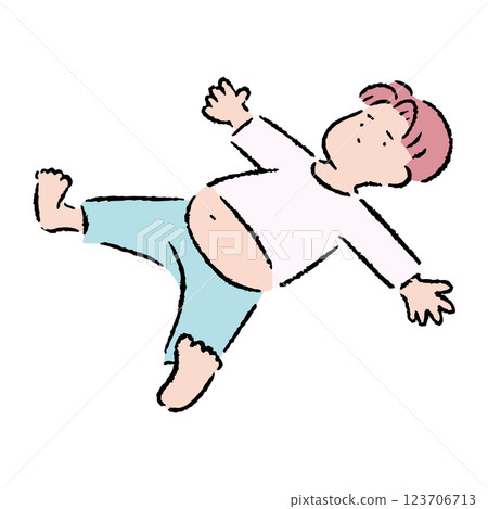 A man lying on his back with his stomach exposed A man lying on his back with his stomach exposed 123706713