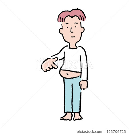 Man pointing at his bulging belly 123706723