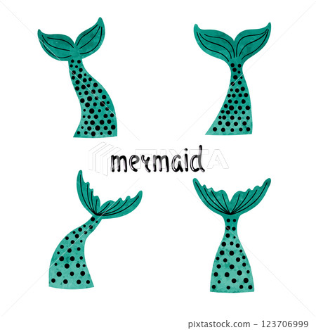 Set of watercolor mermaid tails. Vector illustration Set of watercolor mermaid tails. Vector illustration 123706999