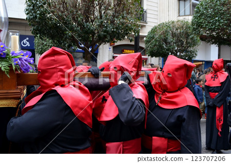 Traditional holy week religious procession in Spain for cultural observance Traditional holy week religious procession in Spain for cultural observance 123707206