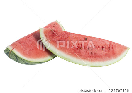 Fresh watermelon fruit slices isolated on white background, closeup 123707536