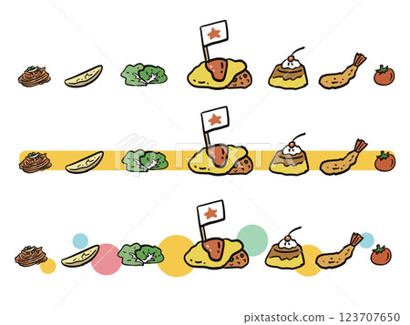 Line illustration set of kids lunch ingredients Line illustration set of kids lunch ingredients 123707650