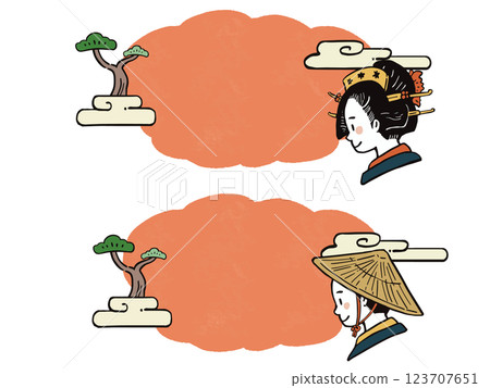 日本風格江戶時代風格手繪框架插圖集 123707651
