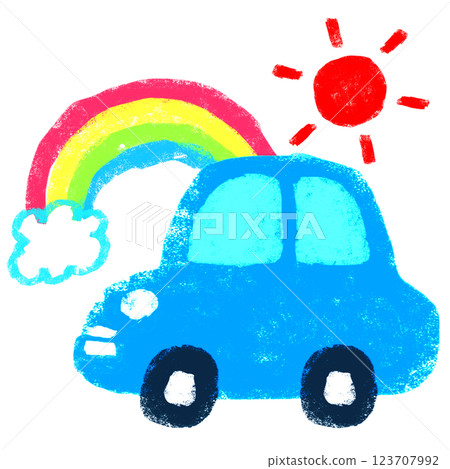 Simple illustration, crayon touch, going out in the car Simple illustration, crayon touch, going out in the car 123707992