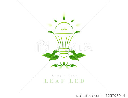 繪有綠葉的LED燈泡|生態藝術系列 123708044