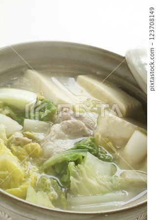 Chinese cabbage, tofu and meat hotpot 123708149