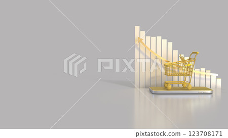 The Gold Shopping cart for Business concept 3d Rendering. 123708171