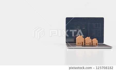 The Notebook and Wood House for Business concept 3d Rendering. 123708182