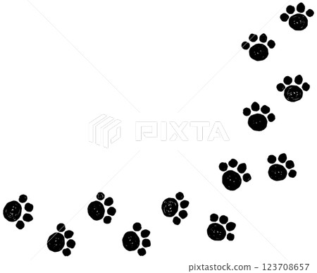 Paw print illustration of cute dog or cat pets walking around 123708657