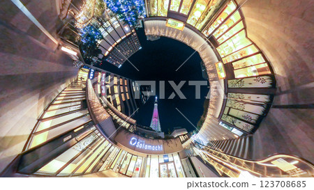 Night view of Tokyo Solamachi taken with a spherical camera 123708685