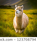 Cute alpaca walking in the grassland 123708794
