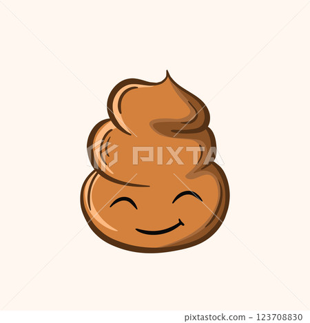 Cartoon poo, template feces icon. Kawaii poop isolated on white background. Shit pattern, evil turd. Vector illustration for invitation, poster, card, fabric, textile. Doodle style 123708830