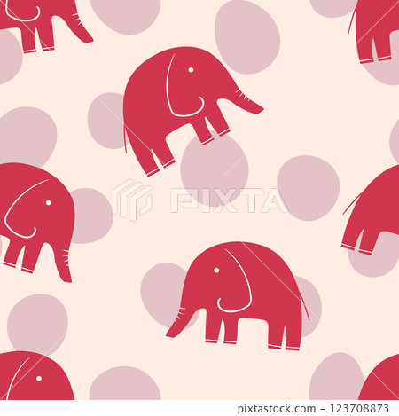 Animal seamless pattern with cartoon baby elephant on color background. Cute holiday illustration with elephant. Design for invitation, poster, card, fabric, textile, wrapper Animal seamless pattern with cartoon baby elephant on color background. Cute holiday illustration with elephant. Design for invitation, poster, card, fabric, textile, wrapper 123708873