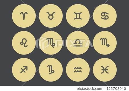 Zodiac horoscope. Twelve astrological icon symbols set. Stylized star signs esoteric. Simple line vector illustration Zodiac horoscope. Twelve astrological icon symbols set. Stylized star signs esoteric. Simple line vector illustration 123708940