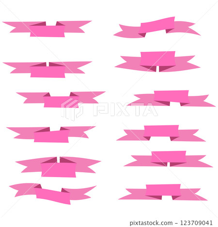 Set of pink flat ribbons isolated on white background. Ribbon banner vector illustration. Watercolor lace Set of pink flat ribbons isolated on white background. Ribbon banner vector illustration. Watercolor lace 123709041