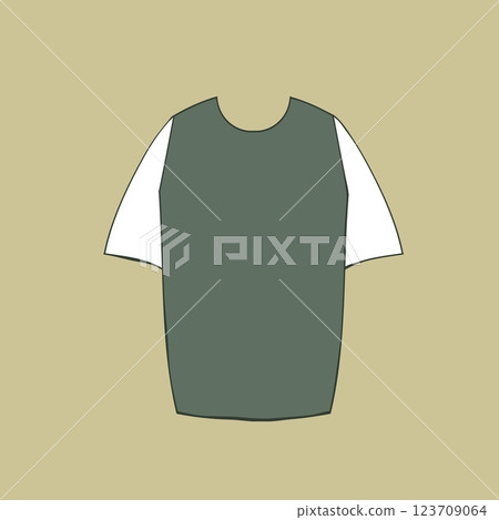Cute female green T-shirt. Trendy summer look. Unisex clothes element. Template modern design for invitation, poster, card, fabric. Casual cloth concept. Vector illustration 123709064