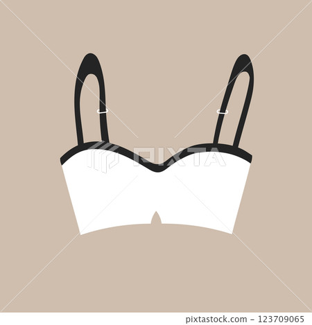 Cute female white bra. Trendy corset bra icon. Women underwear element. Feminine symbol, template modern design for invitation, poster, card, fabric. Sensuality cloth concept. Vector illustration Cute female white bra. Trendy corset bra icon. Women underwear element. Feminine symbol, template modern design for invitation, poster, card, fabric. Sensuality cloth concept. Vector illustration 123709065