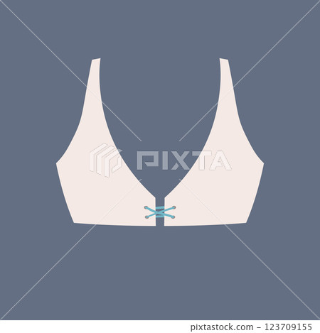 Cute female beige bra. Trendy corset bra icon. Women underwear element. Feminine symbol, template modern design for invitation, poster, card, fabric. Sensuality cloth concept. Vector illustration 123709155