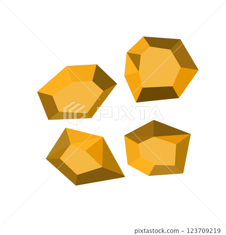 Cartoon stones. Rock stone isometric set. Yellow boulders, natural building block shapes, wall stones. 3d flat isolated illustration. Vector collection 123709219