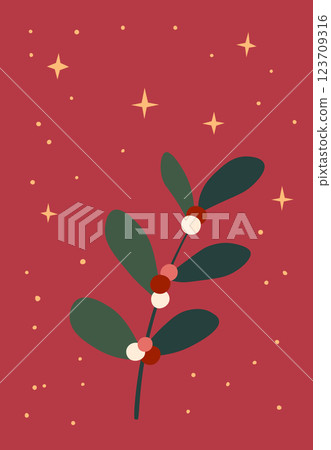Advent calendar. Christmas print. Holiday Background with berry fruit. Doodle sprigs. Design for hiliday card, poster 123709316