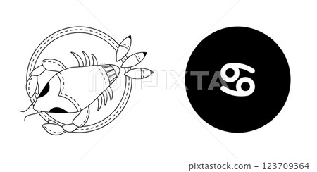 Zodiac horoscope. Cancer astrological icon symbol. Stylized star sign esoteric. Simple line vector illustration Zodiac horoscope. Cancer astrological icon symbol. Stylized star sign esoteric. Simple line vector illustration 123709364