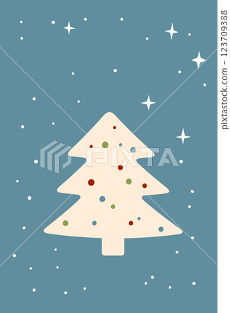 Advent calendar. Christmas print. Christmas Tree with decorations and illuminations. Doodle Design for hiliday card, poster Advent calendar. Christmas print. Christmas Tree with decorations and illuminations. Doodle Design for hiliday card, poster 123709388