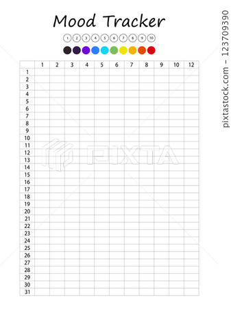 Mood tracker in pixels. Calendar munthly, yearly, weekly, dayly organizer. Calendar for personal and work issues. Feelings Planner, habit tracker. Vector illustration Mood tracker in pixels. Calendar munthly, yearly, weekly, dayly organizer. Calendar for personal and work issues. Feelings Planner, habit tracker. Vector illustration 123709390