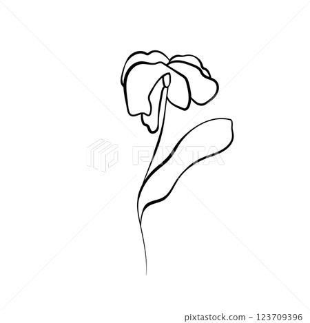 Floral silhouette art line. Flowers in continuous line drawing style. Border with tropical flower. Minimalist black linear sketch. Trendy vector illustration isolated. Contour graphics for design 123709396