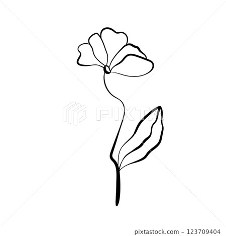Floral silhouette art line. Flowers in continuous line drawing style. Border with tropical flower. Minimalist black linear sketch. Trendy vector illustration isolated. Contour graphics for design 123709404