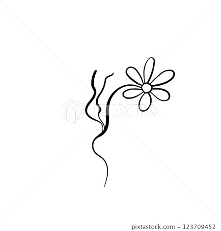 Floral silhouette art line. Flowers in continuous line drawing style. Border with tropical flower. Minimalist black linear sketch. Trendy vector illustration isolated. Contour graphics for design 123709452