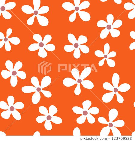 Seamless blooming floral pattern based on hand drawn art ornaments. Colorful flowers on color background. Vector illustration. Simple minimalistic pattern for fabric, textile 123709528