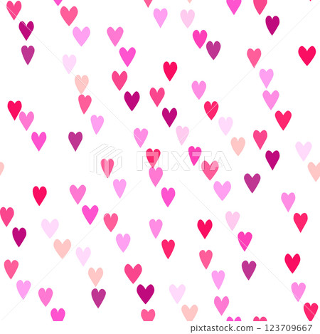 Seamless pattern with pink hearts. Template holiday vector illustration. Design for card, postcard, poster, print, banner. Cartoon colorful hearts on white background Seamless pattern with pink hearts. Template holiday vector illustration. Design for card, postcard, poster, print, banner. Cartoon colorful hearts on white background 123709667