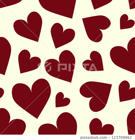 Seamless pattern with red hearts. Template holiday vector illustration. Design for card, postcard, poster, print, banner. Cartoon colorful hearts on color background Seamless pattern with red hearts. Template holiday vector illustration. Design for card, postcard, poster, print, banner. Cartoon colorful hearts on color background 123709862