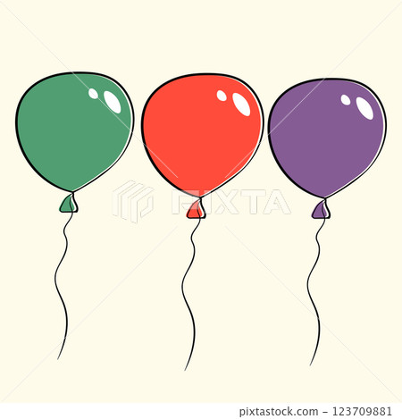 Color balloon isolated on a white background. Party decoration for birthday and celebrations. Vector doodle colorful festive helium balloons 123709881