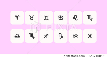 Zodiac horoscope. Twelve astrological icon symbols set. Stylized star signs esoteric. Simple line vector illustration 123710045