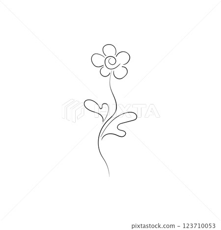 Floral silhouette art line. Flowers in continuous line drawing style. Border with tropical flower. Minimalist black linear sketch. Trendy vector illustration isolated. Contour graphics for design 123710053